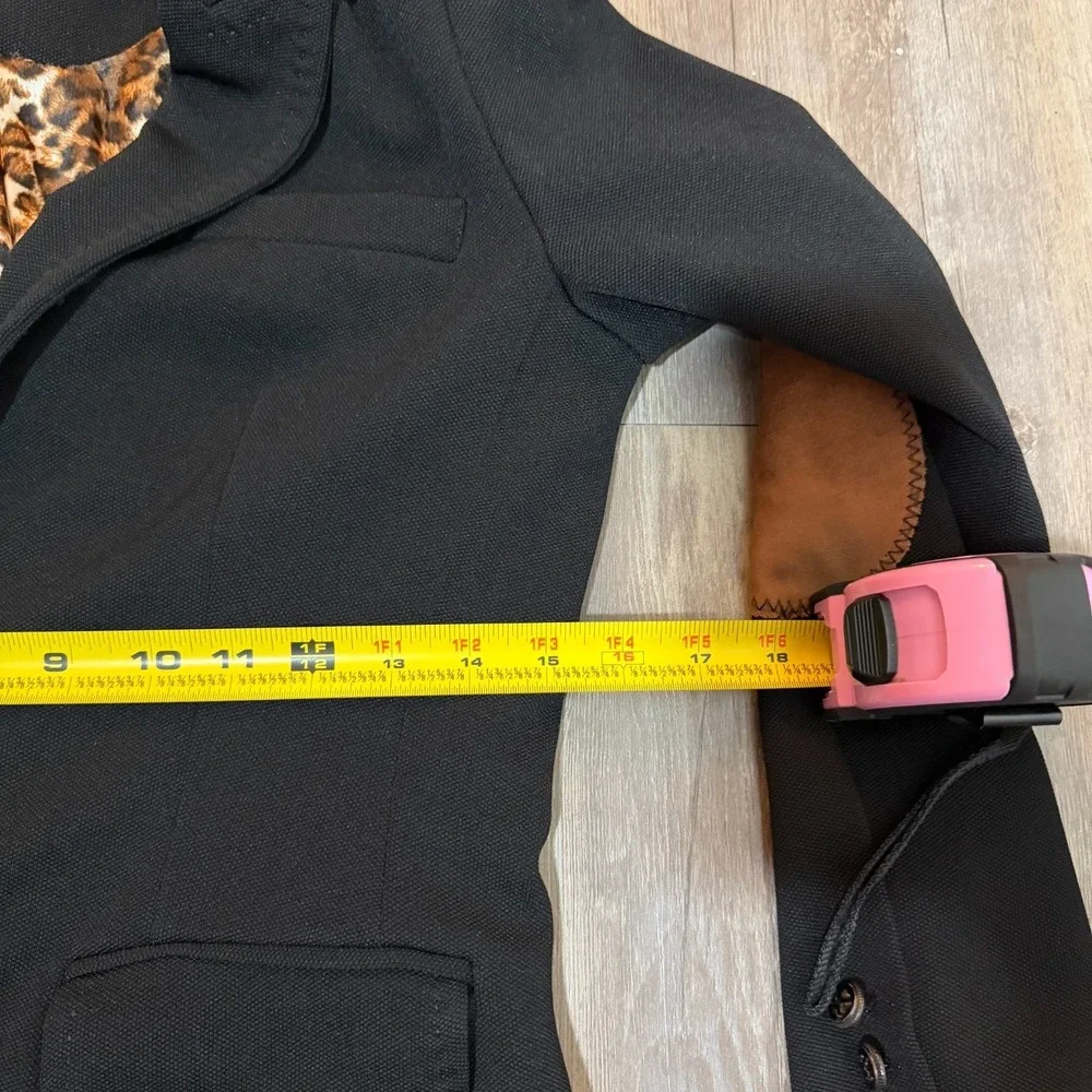 Osley Blazer Jacket Womens Black Inner Leopard Print Elbow Patches Peak Lapel - Picture 9 of 10